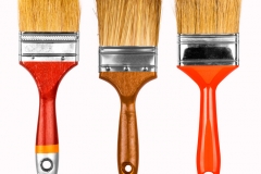collection of new paint brushes on a white background isolation